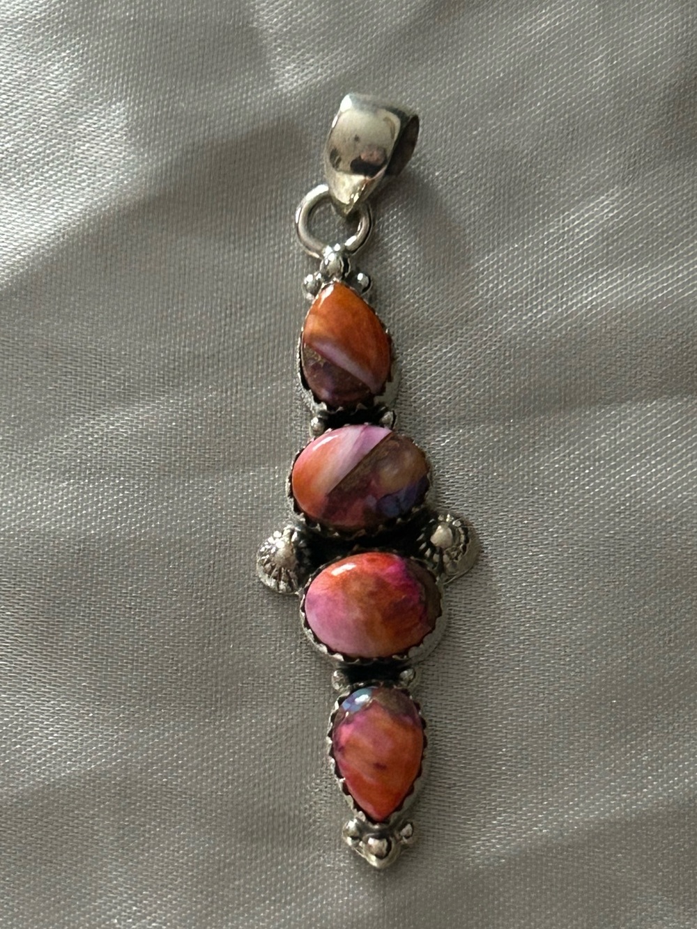 Multistone Sterling Silver Pink Spiny Oyster Pendant